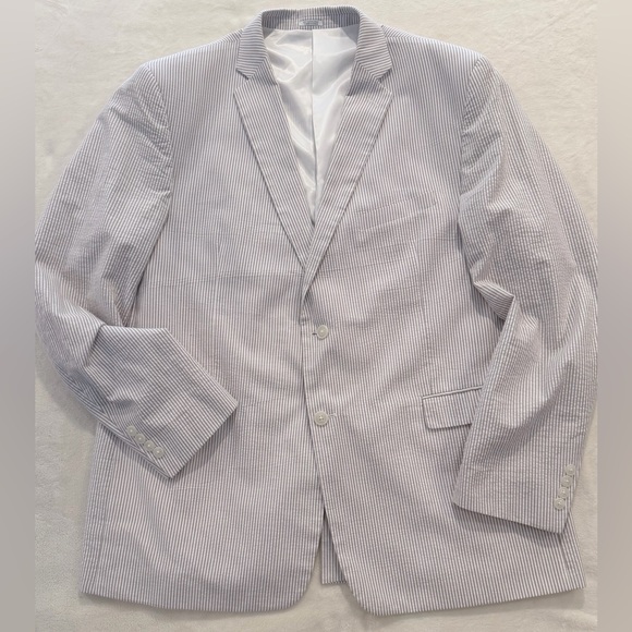 Saddlebred Other - Saddlebred Blue & White Seersucker Blazer | 48L | 100% Cotton